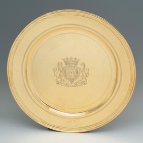 A William III Antique English Silver-Gilt Sideboard Dish with maker's mark of A VN in heart
