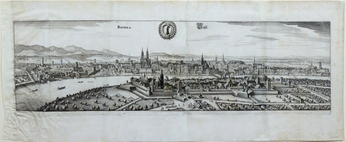 Mathaus Merian City View Engraving of Basilea / Basel [Switzerland]