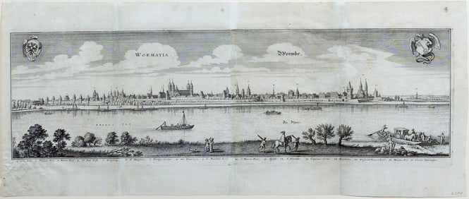 Mathaus Merian City View Engraving of Wormatia / Wormbs [Germany]