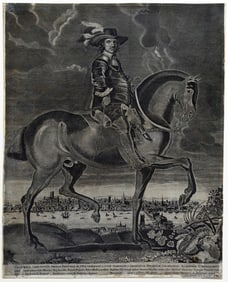 Engraved full-length equestian portrait of Oliver Cromwell