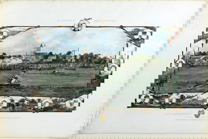 C. A. Fresch Lithograph of McQueen's Aquatic Sports - The International Sculling Match 1886