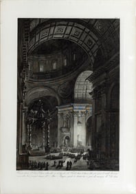 Francesco Piranesi Etching of the Interior of St. Peter's Basiillica in the Vatican, Italy