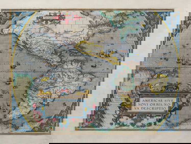 Abraham Ortelius Map of the Americas, 1595 State 3