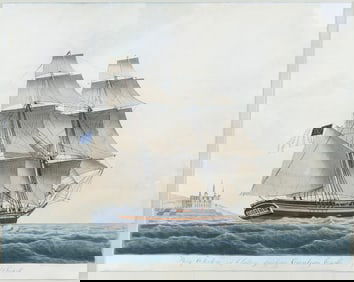Jacob Petersen Original Naval Watercolor of The Brig Triton of Salem passing Cronburg Castle