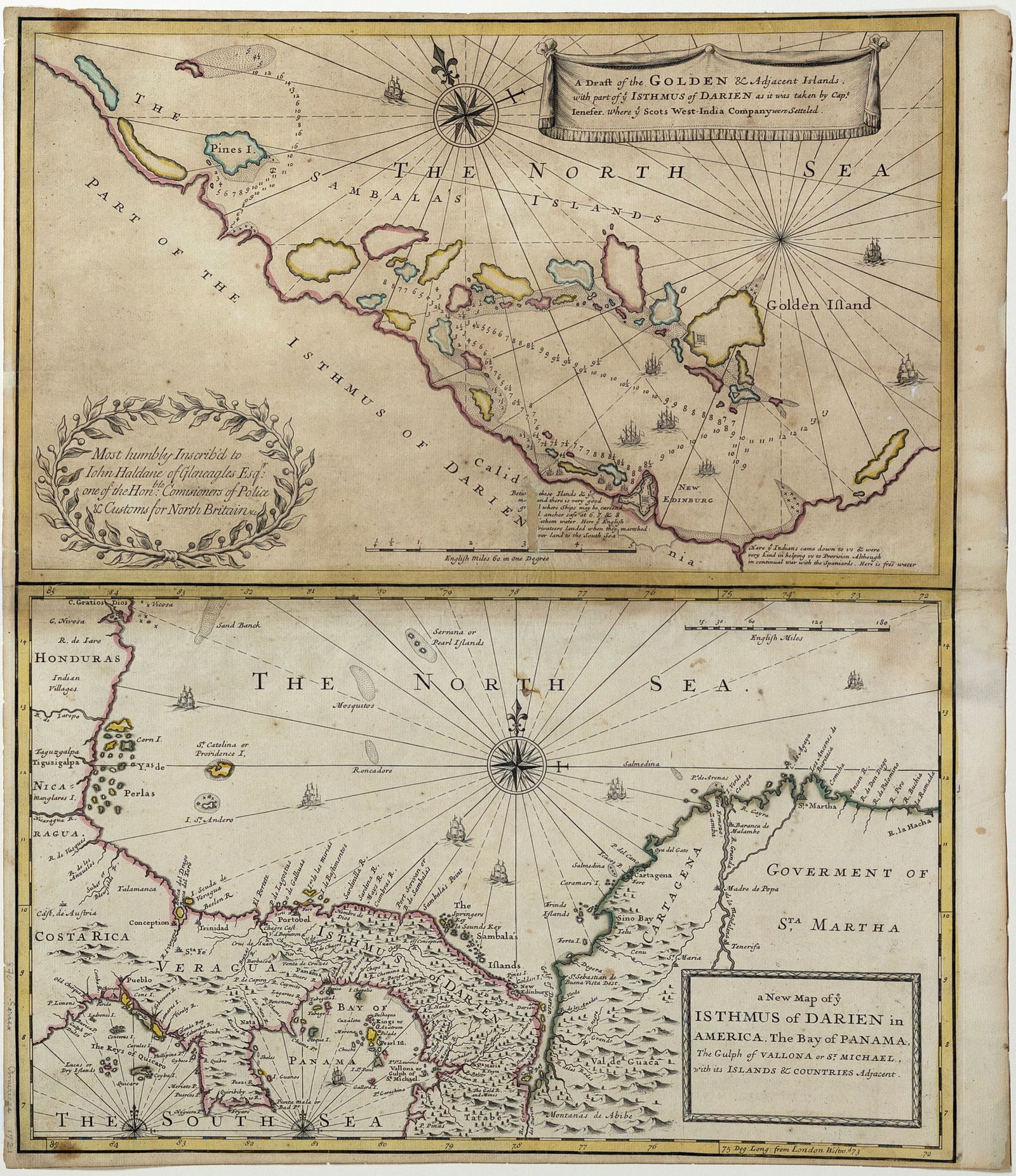 John Senex Map of the Isthmus of Darien and the Bay of Panama - Eventualy Site of the Panama Canal: SENEX, John (1678-1740). A Draft of the Golden & Adjacent Islands, with part of ye Isthmus of Darien as it was taken by Capt. Ieneser. Where ye Scots West-India Company were Setteled [and] a New Map o