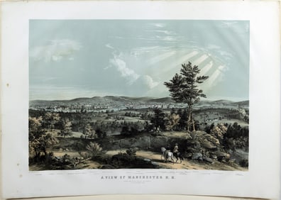 John B. Bachelder Lithograph View of Manchester, New Hampshire, 1855