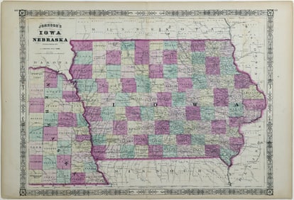 Alvin Jewett Johnson Lithograph Map of Iowa and Nebraska