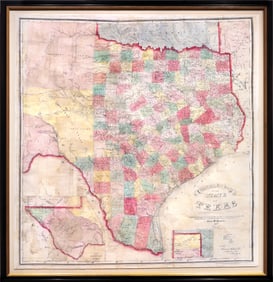 Charles W. Pressler Lithographed Traveller's Map of the State of Texas, 1867