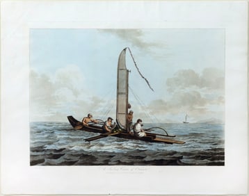 John Webber Aquatint, A Sailing Canoe of Otaheite, Plate 3