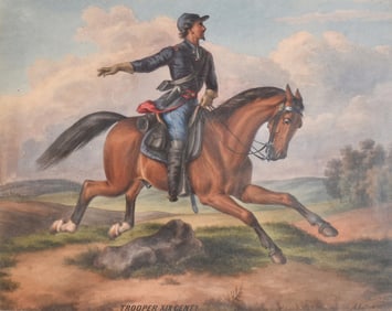 Augustus Kollner Original Watercolor of a 19th Century Trooper