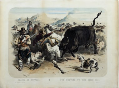 Victor Adam Lithograph of a Buffalo Hunt
