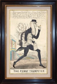 J. Grant Lithograph of THE PENNY TRUMPETER - "Entertaining Knowledge here—Trump Trump Trumpery