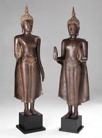 Two Monumental Standing Bronze Buddha from the “Golden Age" of Siamese Culture