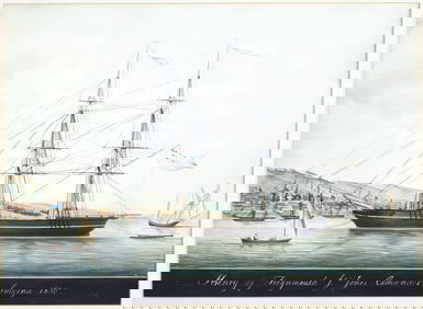 Naval Watercolor, Henry of Tiegnmouth Js Jones Comander Smyrna 1830