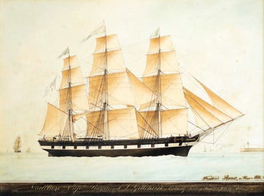 Frederic Roux Naval Watercolor, Vancluse Captain Raymond L. Gillchrist / Entering Port of Havre, May