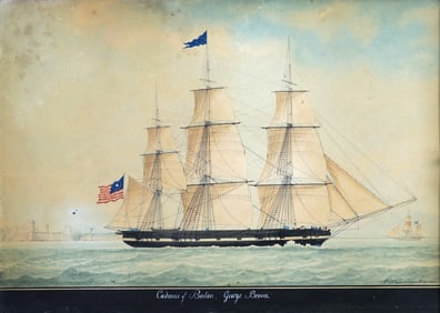 Joseph Honore Maxime Pellegrin Naval Watercolor, Cadmus of Boston, George Brown