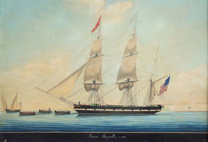 Joseph Honore Maxime Pellegrin Naval Watercolor, "Anna Reynolds" - 1839