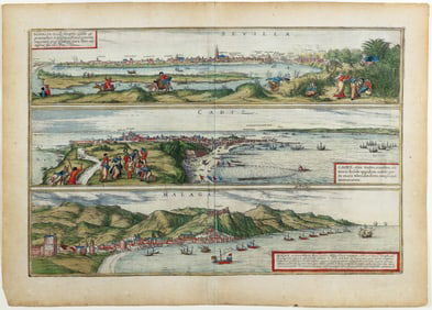 Braun & Hogenberg, [Seville, Cadiz & Malaga, Spain] Sevilla, Hispalis ... [With] Cadiz [And] Malaga