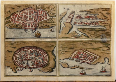 Braun & Hogenberg, [Cagliari, Malta, Rhodos and Famagusta] Calaris / Malta / Rhodus / Famaugusta