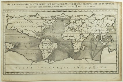 Kircher Tabula Geographico-Hydrographica Motus Oceani - Earliest World Map showing ocean currents