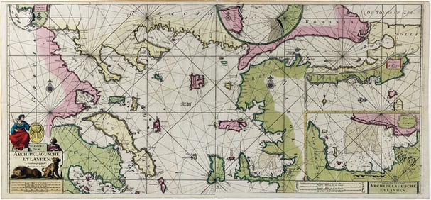 Johannes Van Keulen, Paskaart Van de Archipelagusche Eylanden - Sea Chart of the Northern Aegean