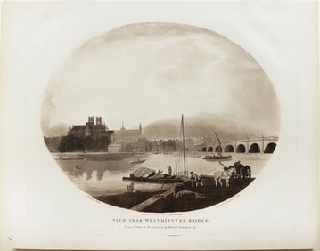 Marlow's Aquatint of London showing Westminster Bridge with Parliament