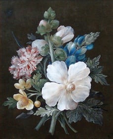 Gustav Michelsen Original Watercolor of a Bouquet of Peony, Hyacinth and Carnation