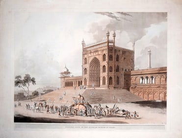 Thomas & William Daniell Aquating enraving of the Eastern Gate of the Jummah Musjid at Delhi