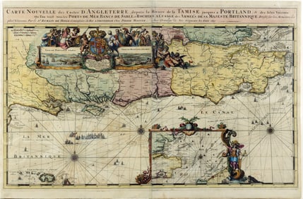 De Hooghe Map of the Southern English Coast and the River Thames showing London