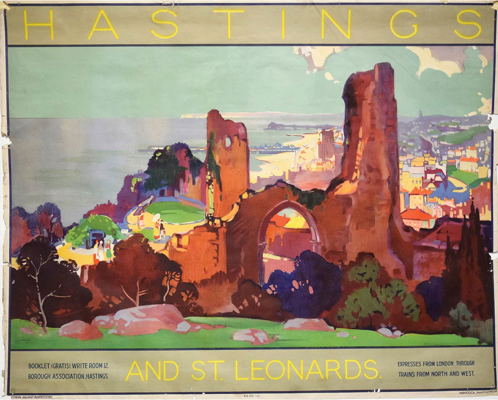[British Railways] Leonard Richmond Lithograph of Hastings printed in colors (1 of 1)