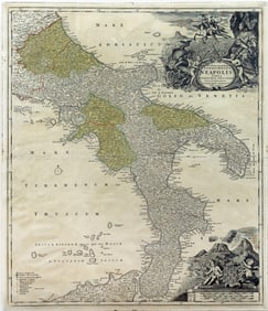 Johann B. Homann Map of Southern Italy showing the Kingdom of Naples