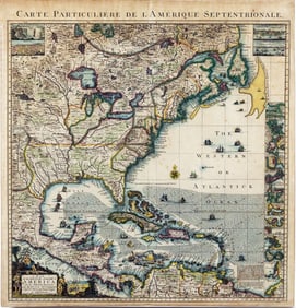Henry Popple Key Map of his famous 20 sheet map of America, Dutch Edition by Covens and Mortier