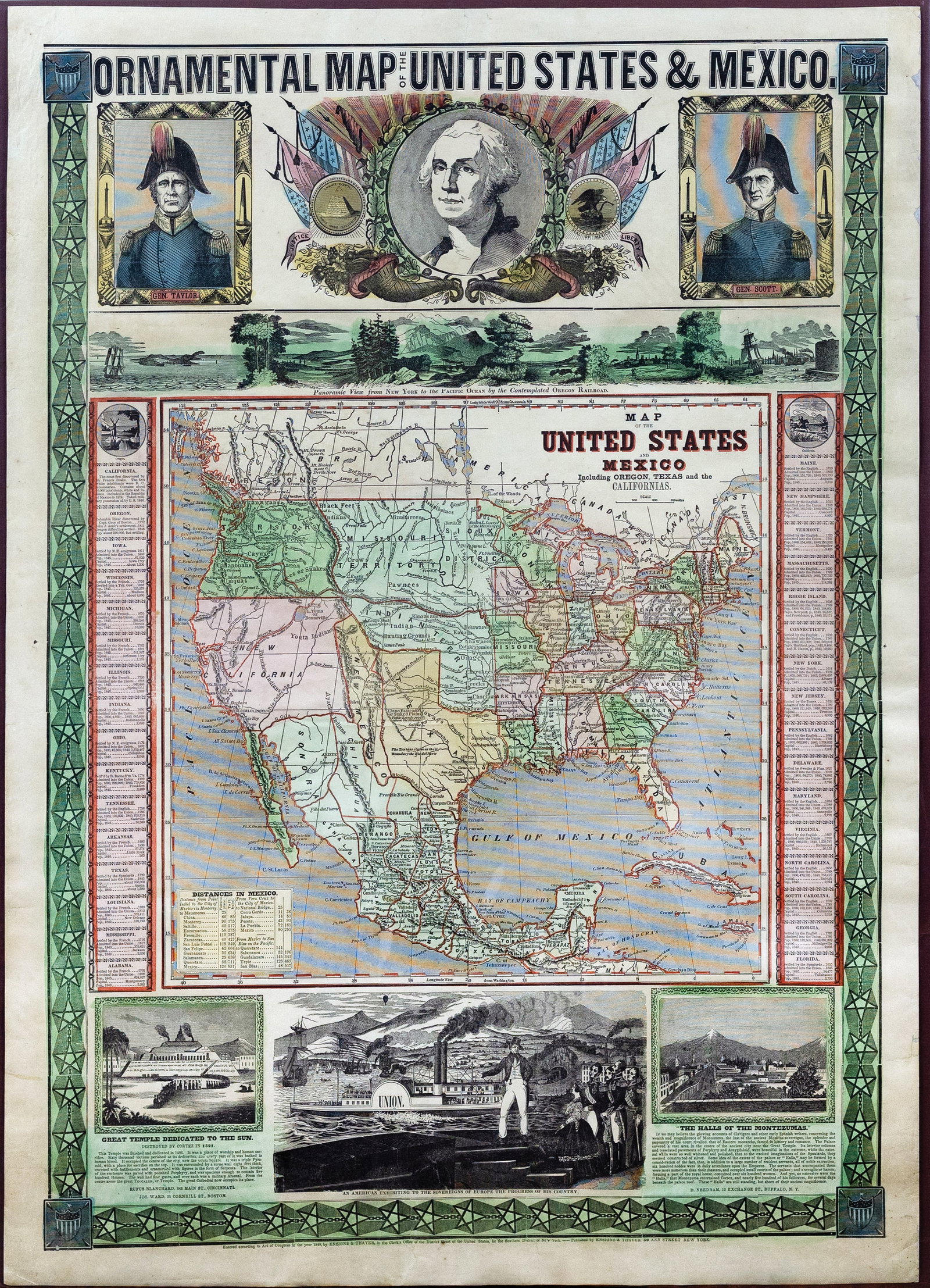 Ensign & Thayer Ornamental Map of the United States and Mexico, 1848 (1 of 1)