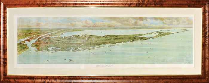 Large panoramic chromolithograph of Long Island from Manhattan to Montauk, 1902