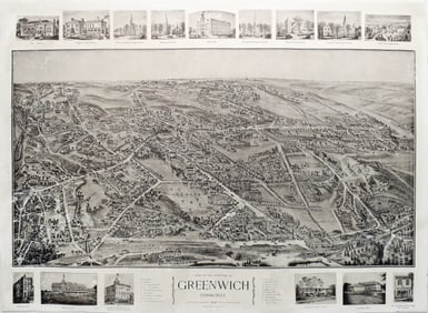 Thomas Hughes and Oakley Bailey Lithographic view of the Borough of Greenwich, Connecticut