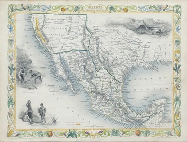 Tallis Map of Mexico, California and Texas, 1850