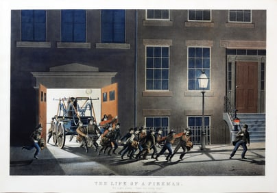 Currier & Maurers Famous Lithographs from the Life of a Fireman Series - The Night Alarm