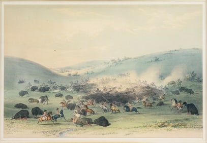 George Catlin Lithograph from his North American Indian Portfolio, Buffalo Surround