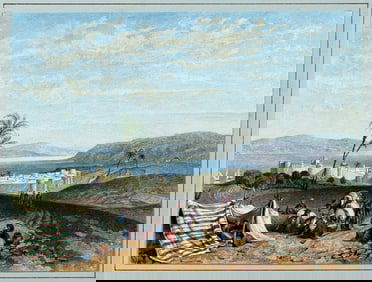 School of Turner Watercolors of the Holy Land - Tiberias, and the Sea of Galilee