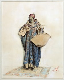 Giuseppe Signorini Watercolor of an Oriental Musician