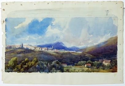 Samuel Colman Watercolor of a Town in Mexico