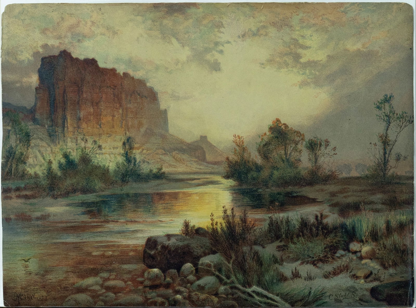 Thomas Moran Chromolithograph of Green River [Wyoming].: MORAN, Thomas (1827-1936). The Cliffs of Green River [Wyoming]. Chromolithograph by C. Stahl, SC. New York: The Aldine, 1874. 11" x 15 1/4" sheet.