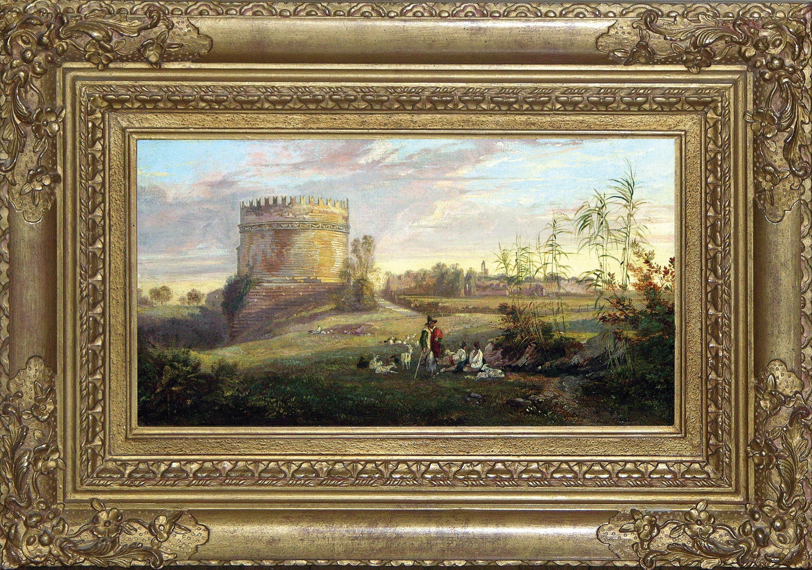 Edward Lear Oil Paintings of Ancient Roman Monuments: LEAR, Edward (British, 1812-1888). The Tor di Schiavi on the Via Labieana, Rome [and] The Tomb of Cecilia Metella on the Via Appia, Rome. Oil on canvas. Signed: "E. Lear, 1842" 9" x 17 1/2" canvas, 18