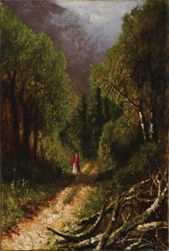 Ralph A. Blakelock Oil on a Figure in a Woodland Landscape