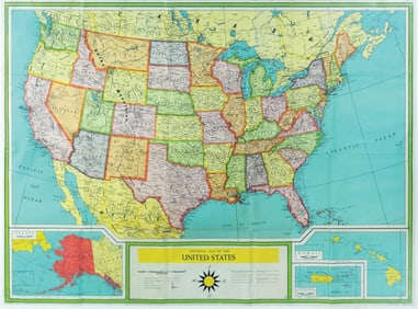 Rare School World Wall Map of, 1958