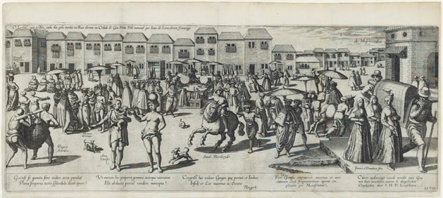 City Scene of Goa India from Linschoten's Itinerario, 1596