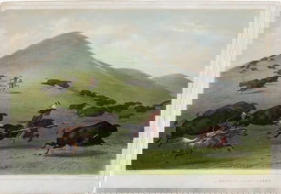 Catlin's Lithograph, Buffalo Hunt, Chase
