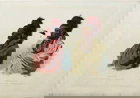 Property of a Long Island Collector - Bodmer, Massika, Saki Indian / Wakusasse, Musquake Indian,: Property of a Long Island Collector BODMER, Karl (1809-1893). Massika, Saki Indian / Wakusasse, Musquake Indian, Tab., 3 (State 1). Aquatint engraving with original hand color. From: "Travels in the I