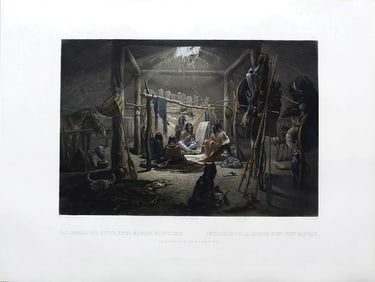 Property of a Long Island Collector - Bodmer, The Interior of the Hut of a Mandan Chief. Tab 19