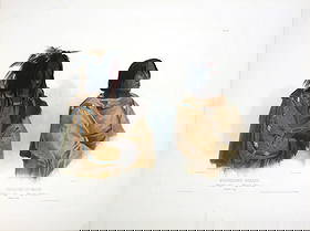 Property of a Long Island Collector - Bodmer, Mehkskeme Sukahs / Blackfoot Chief Tatsicki-Stomick /: Property of a Long Island Collector BODMER, Karl (1809-1893). Mehkskeme Sukahs / Blackfoot Chief Tatsicki-Stomick / Piekann Chief, Tab 45. Aquatint engraving with original hand color. from "Travels in